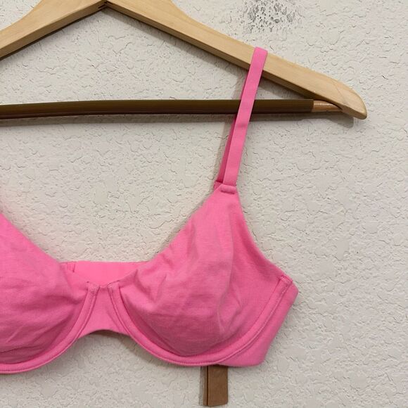 SKIMS Cotton Jersey T-Shirt Bra Sugar Pink Underwired Stretch NWT - Picture 4 of 14